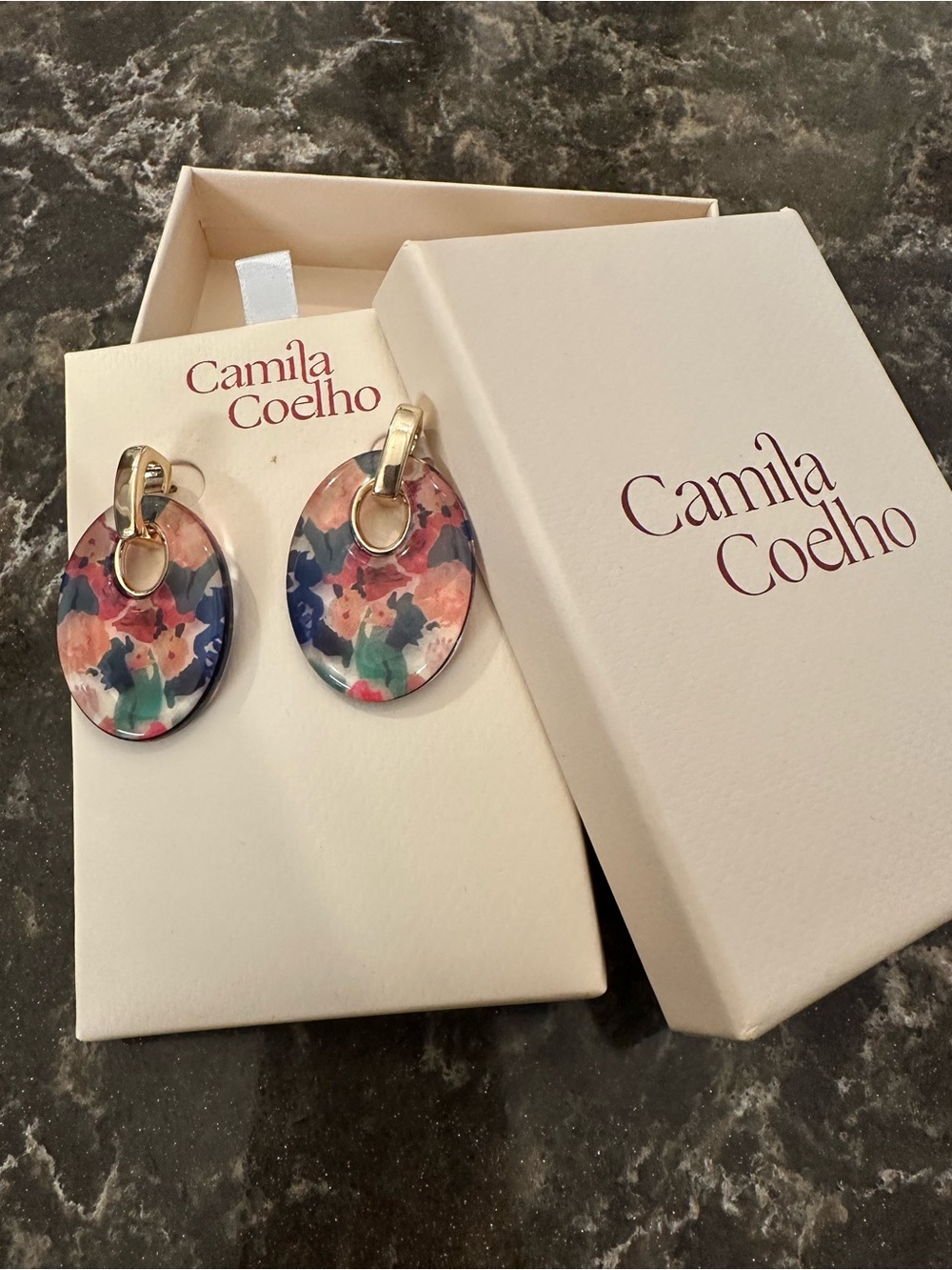 Camila Coelho Gold-Accent Watercolor Oval Drop Earrings in Pink, Blue, Green
